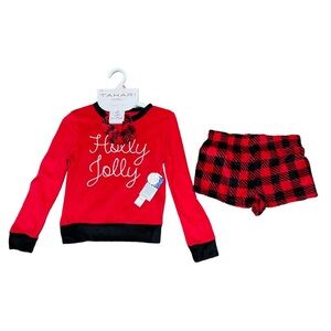 NWT Tahari Girl Set Christmas Pajamas Buffalo Plaid Shirt Shorts Scrunchy